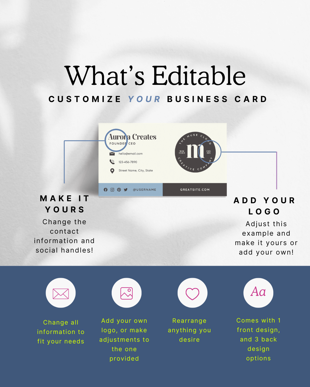 The Muse Cloud Canva Business Card Template | Premium Modern & Minimal Design